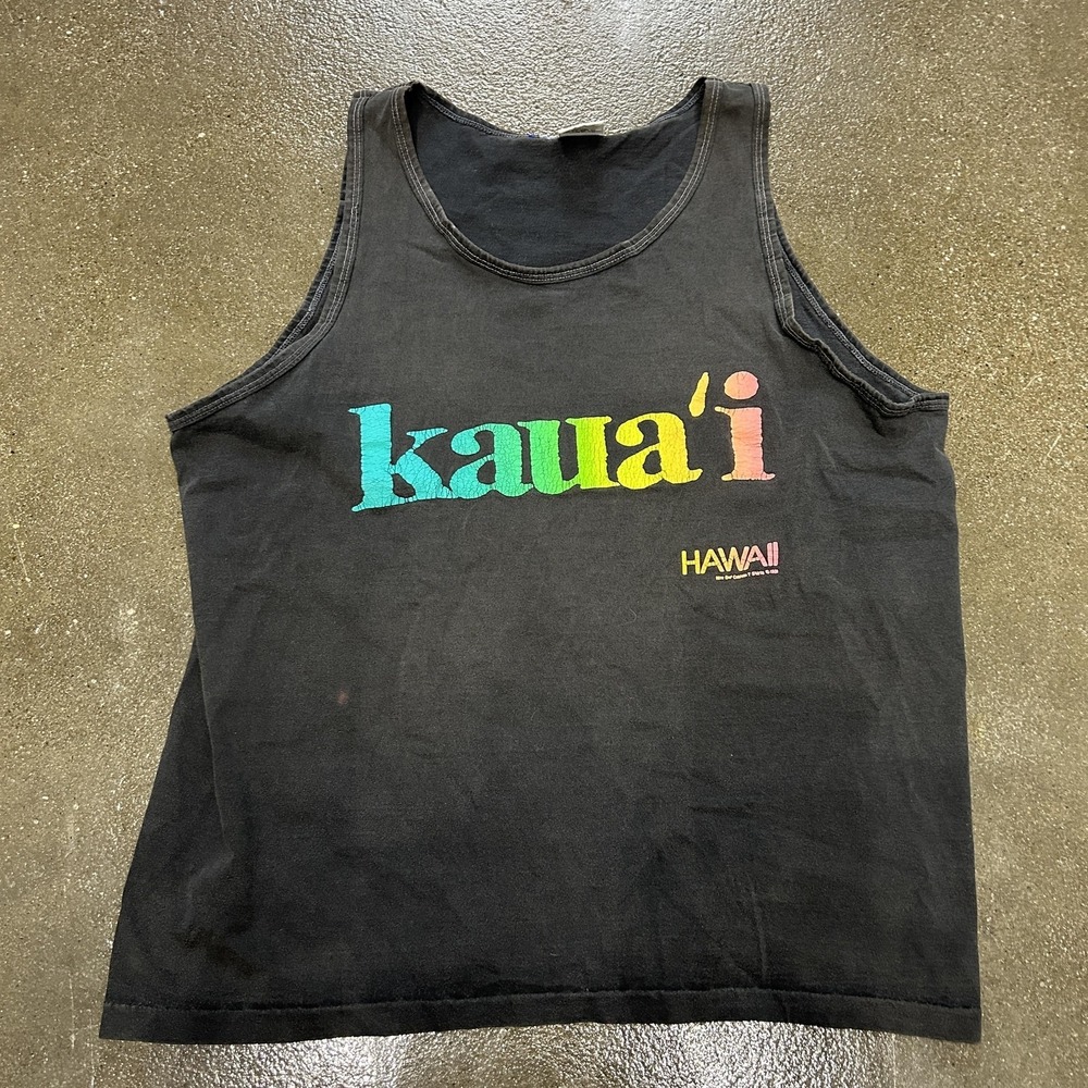 Vintage Anvil Kauai Hawaii Shirt Mens Large Black Rainbow Graphic Tank Top